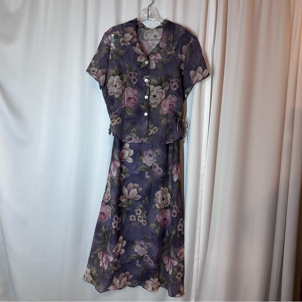 Vtg‎ Jessica Howard Petite Floral Maxi Tank Dress With Matching Shear Top Sz 14P